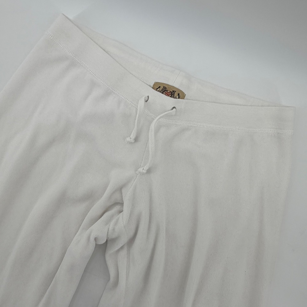 Juicy Couture Lounge Pants Women M White Velour Y2K Wide Leg Track Pant